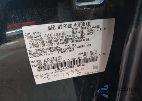 2011 Ford Flex Sel z USA, uszkodzony, nr VIN 2FMGK5CC8BBD30686